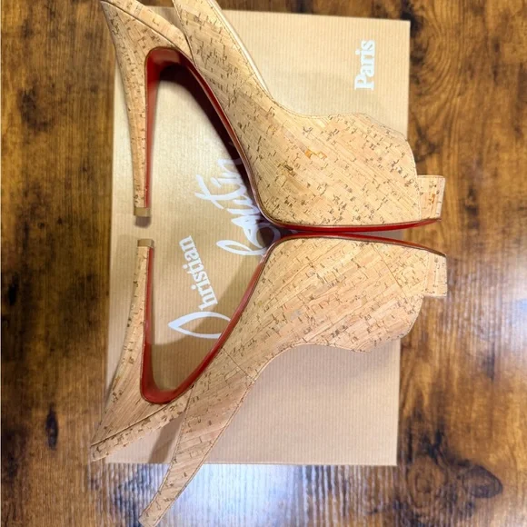 Christian Louboutin Peep-Toe Slingbacks So Private 120 All Cork 35.5/36 - Picture 2 of 16